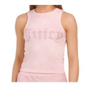 Vtg Y2K Juicy Couture Lola Pink Velour Tank Top Rhinestones Womens Medium